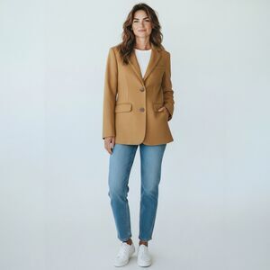 Tonchengsd Women’s Brown Wool Blend Blazer Professional Jacket Size Medium New